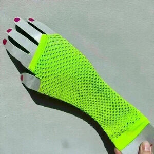 Neon Green Fishnet Fingerless Gloves Rave Halloween Costume Festival Emo Punk